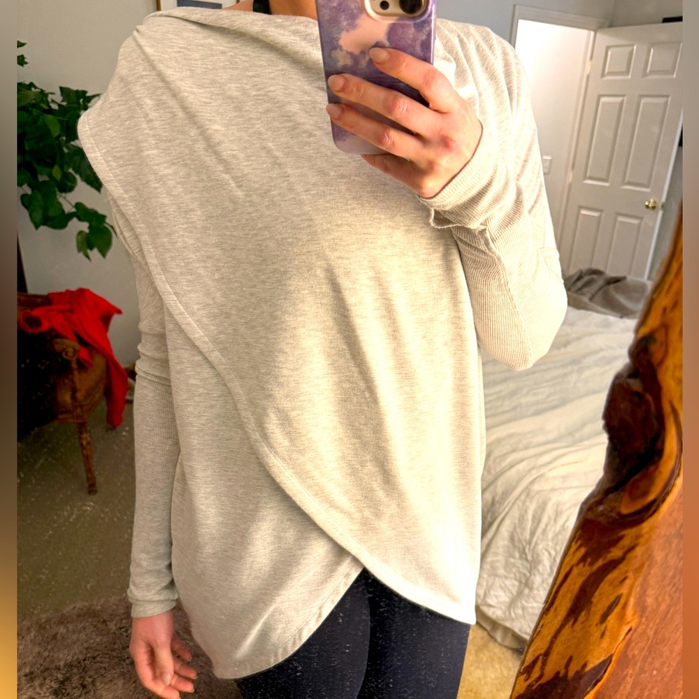 Athleta Wrap Sweatshirt with Hood - Light Grey